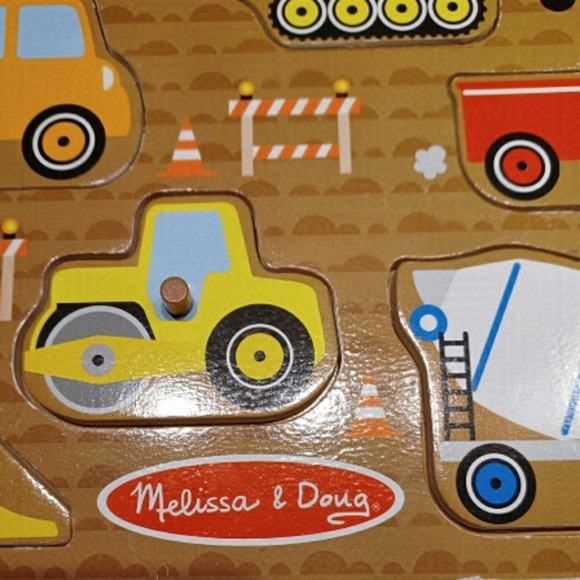 melissa & Doug Construction Site Vehicles Wooden Peg Puzzle (6 pcs) - Picture 1 of 5